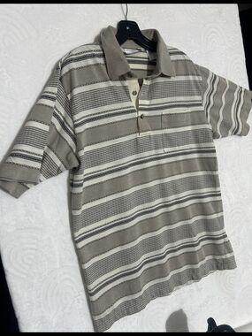 Men's Striped Polo Shirt - Taupe/Off-White Brand Classics